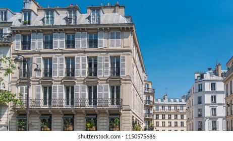 Paris, Beautiful Buildings, Typical Parisian Facades In The Marais 
