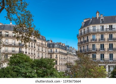 Paris, Beautiful Buildings, Typical Parisian Facades In The Marais 
