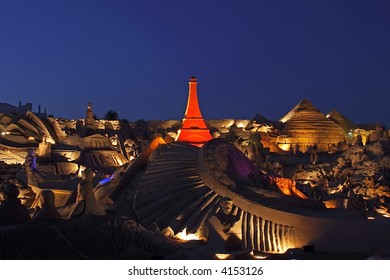 Paris by night with the eiffeltower made from sand