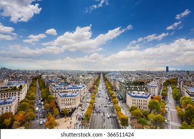 Paris And Champs Elysees Form Arc De Triumph