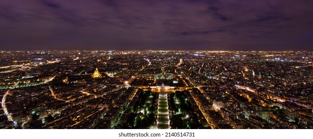 Paris City At Night, France. View From Eiffel Tower Top