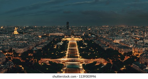 Paris City Skyline Rooftop View At Night, France.