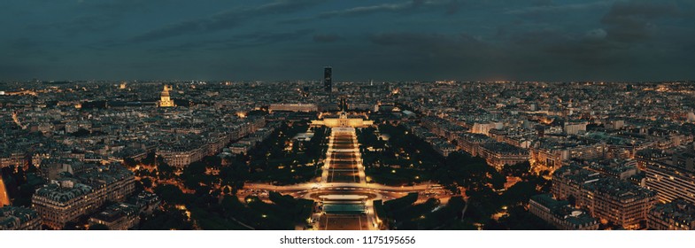 Paris City Skyline Rooftop View At Night, France.