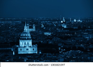 Paris City Skyline Rooftop View At Night, France.