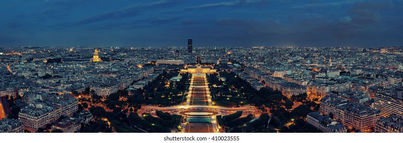 Paris City Skyline Rooftop View At Night, France.