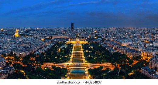 Paris City Skyline Rooftop View At Night, France.