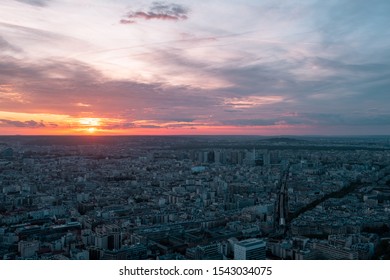 Paris City Skyline At Sunset