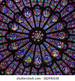 PARIS - DECEMBER 19: The North Rose window at Notre Dame cathedral dates from 1250 and is also 12.9 meters in diameter. Its main theme is the Old Testament. Shot in Paris, December 19, 2013