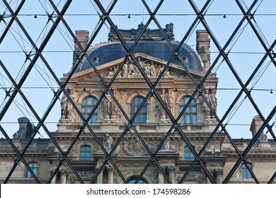 Paris - Detail Of The Louvre Pyramid Close To Main Entrance