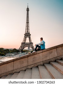 Paris Eifel Tower France, Men Watching Sunrise By Eifel Tower Paris