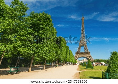 Paris Eiffel Tower and Champ de Mars in Paris, France