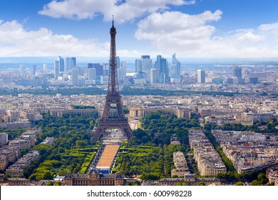 Paris Eiffel Tower And Skyline Aerial View In France