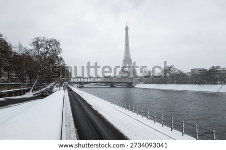 Paris and the Eiffel Tower with snow