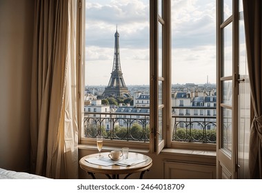 Paris eiffel tower view from the window in the hotel room - Powered by Shutterstock