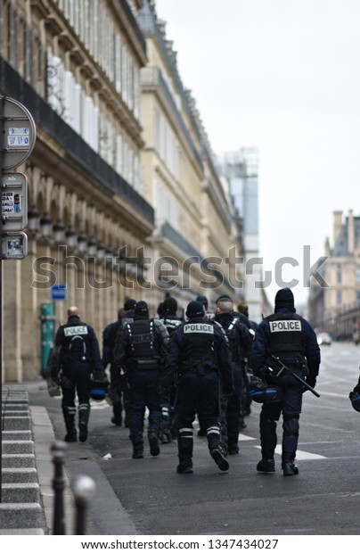 Paris/ France – 01/26/2019 French police in\
action at protests