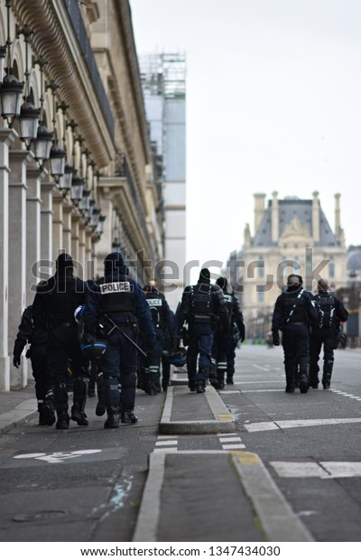 Paris/ France – 01/26/2019 French police in\
action at protests