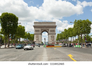 PARIS, France 02 June 2018: : The Triumphal Arch De L Etoile Arc De Triomphe . The Monument Was Designed By Jean Chalgrin In 1806 In Paris