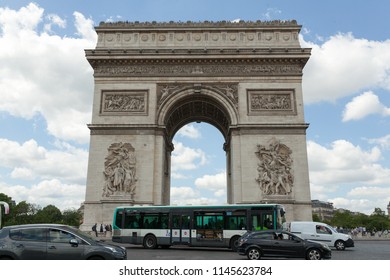 PARIS, France 02 June 2018: : The Triumphal Arch De L Etoile Arc De Triomphe . The Monument Was Designed By Jean Chalgrin In 1806 In Paris