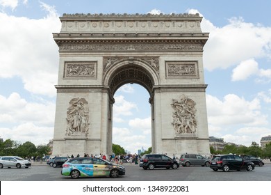 PARIS, France 02 June 2018: : The Triumphal Arch De L Etoile Arc De Triomphe . The Monument Was Designed By Jean Chalgrin In 1806 In Paris