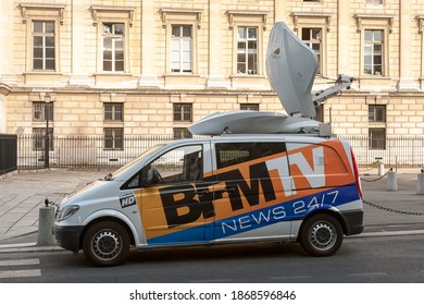 PARIS, FRANCE - 05.06.2011:  Outside TV Broadcast Van For BFMTV In Paris