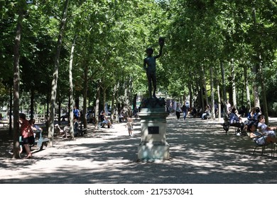 paris, france 06 07 2022 : lifestyle in Luxembourg Garden on a sunny day , tourists and people