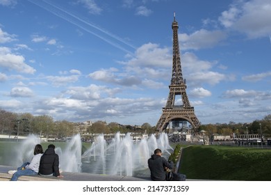 Paris, France, 06-04-2022: The Eiffel Tower, Metal Tower Completed In 1889 For The Universal Exposition And Became The Most Famous Monument In Paris, Seen From The Fountain Of The Trocadéro Gardens