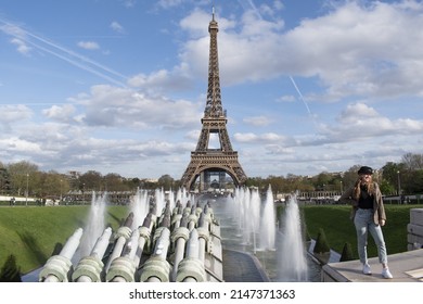 Paris, France, 06-04-2022: The Eiffel Tower, Metal Tower Completed In 1889 For The Universal Exposition And Became The Most Famous Monument In Paris, Seen From The Fountain Of The Trocadéro Gardens