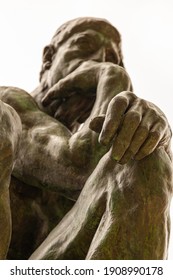 Paris, France 06-12-2010: A Close Up Abstract Photo Of  Famous The Thinker Statue By Auguste Rodin. Image Features The Details Of Hands And Muscles  From The Front. It Is An Isolated Picture.