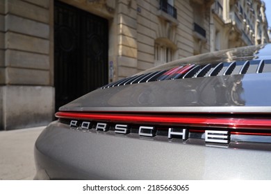 Paris, France 07 30 2022 ; Porsche 911 Luxury Car Close Up In The Streets