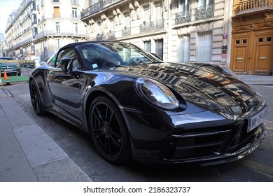 Paris, France 07 30 2022 ; Porsche 911 Luxury Car Close Up In The Streets