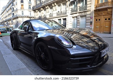 Paris, France 07 30 2022 ; Porsche 911 Luxury Car Close Up In The Streets