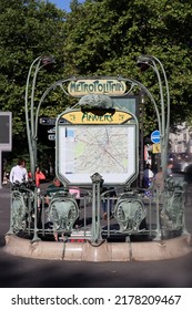 Paris, France - 08.07.2022: The Famous Paris Metro Sign Designed By Hector Guimard