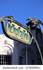 Paris, France - 08.07.2022: The Famous Paris Metro Sign Designed By Hector Guimard