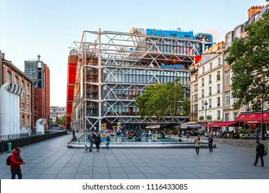 PARIS, FRANCE - 09 AUGUST, 2017: Stravinsky Fountain and Centre Georges Pompidou