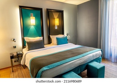 Paris, FRANCE - 11.11.2021 : Interior Of A Hotel Room Or Bedroom In The Paris. High Quality Photo