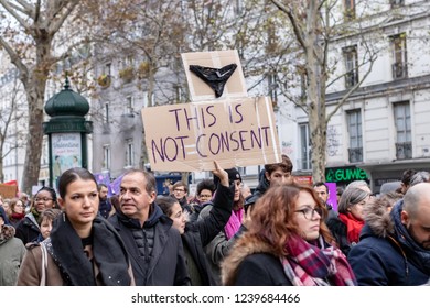 Paris, France - 11.24.2018 Rally Against The Sexual Abuse And Violence Against Women. Sign 