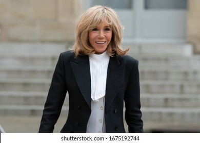 Paris, FRANCE - 11th March 2020 : Brigitte Macron At Elysée Palace To Welcoming The King And Queen Of Spain.