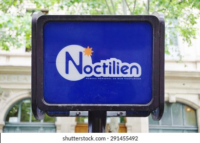 PARIS, FRANCE -15 JUNE 2015- Bus Stop For The Noctilien Night Bus Service In The French Capital.