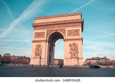 Paris, France - 16.01.2019: Arc De Triump, located in the middle of the Place Charles de Gaulle, square from which 12 streets emanate. Travel