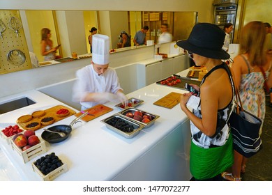 PARIS, FRANCE 19 JUL 2019- View Of The Pastry Shop By Cedric Grolet, An Instagram Star Pastry Chef Known For His Fruit Creations, Located At The Hotel Meurice In Paris, France.