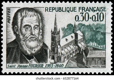 Paris, France - 1966: Peter Fourier (French: Pierre Fourier, 1565-1640), French Canon Regular Who Is Honored As A Saint In The Roman Catholic Church. Stamp Issued By French Post In 1966.