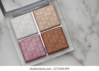 PARIS, FRANCE - 20 JUNE 2018: A Pallet Of Dior Backstage Glow Face Highlight & Blush. Dior Is A European Luxury Goods Company With Revenues Of $41.6 Billion And Almost 85,000 Employees. Editorial.