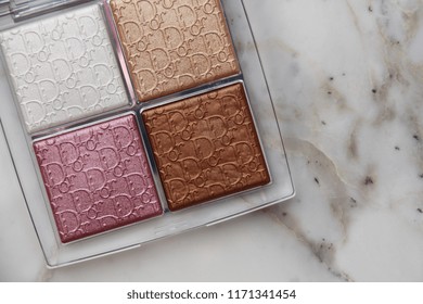 PARIS, FRANCE - 20 JUNE 2018: A Pallet Of Dior Backstage Glow Face Highlight & Blush. Dior Is A European Luxury Goods Company With Revenues Of $41.6 Billion And Almost 85,000 Employees. Editorial.