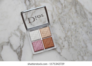 PARIS, FRANCE - 20 JUNE 2018: A Pallet Of Dior Backstage Glow Face Highlight & Blush. Dior Is A European Luxury Goods Company With Revenues Of $41.6 Billion And Almost 85,000 Employees. Editorial.