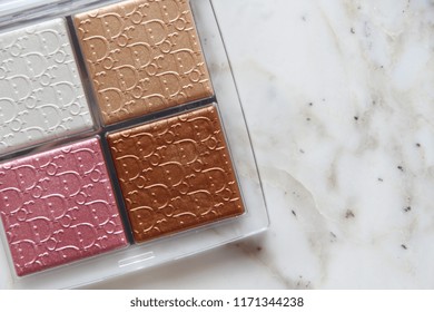 PARIS, FRANCE - 20 JUNE 2018: A Pallet Of Dior Backstage Glow Face Highlight & Blush. Dior Is A European Luxury Goods Company With Revenues Of $41.6 Billion And Almost 85,000 Employees. Editorial.