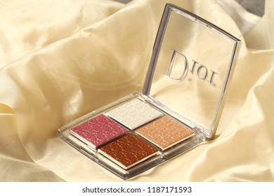 PARIS, FRANCE - 20 JUNE 2018: A Pallet Of Dior Backstage Glow Face Highlight & Blush. Dior Is A European Luxury Goods Company With Revenues Of $41.6 Billion And Almost 85,000 Employees. Editorial.