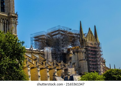 Paris, France - 2019-07-19 : view of the repairs of the Cathedral of Notre-Dame de Paris after the fire.