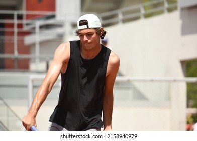 Paris, France - 21 May 2022: Roland Garros Tennis - Journée Des Enfants - Practice Session Taylor Fritz Practicing With Felix Auger-Alaissime