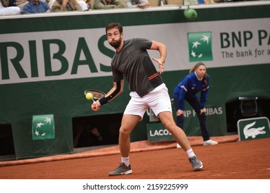 Paris, France - 22 May 2022: Roland Garros Tennis - Quentin Halys (FRA) Playing John Isner (USA) In 1st Round Of The French Open 