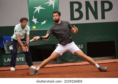 Paris, France - 22 May 2022: Roland Garros Tennis - Quentin Halys (FRA) Playing John Isner (USA) In 1st Round Of The French Open 